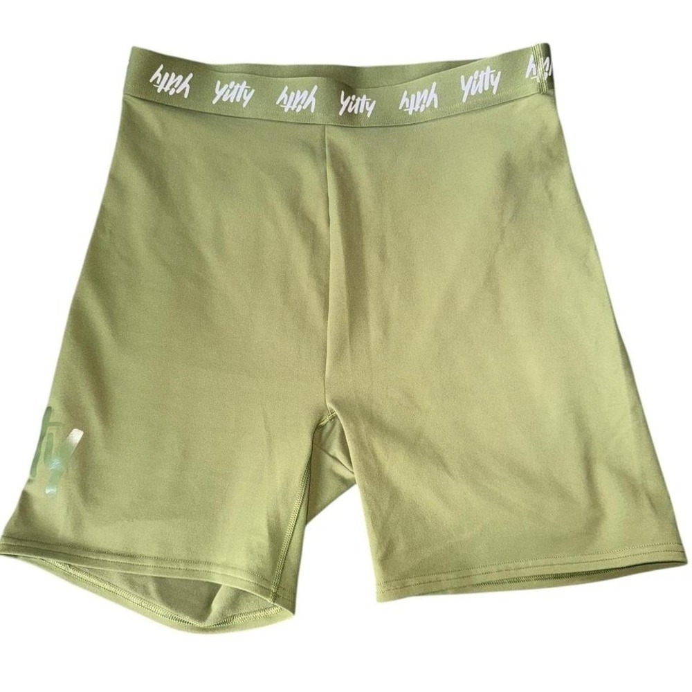 Yitty Womens Olive Green Logo Waistband Biker Shorts Size L - Picture 1 of 3
